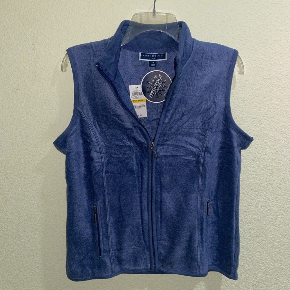 NWT Karen Scott Dark blue indigo fleece vest / gilet